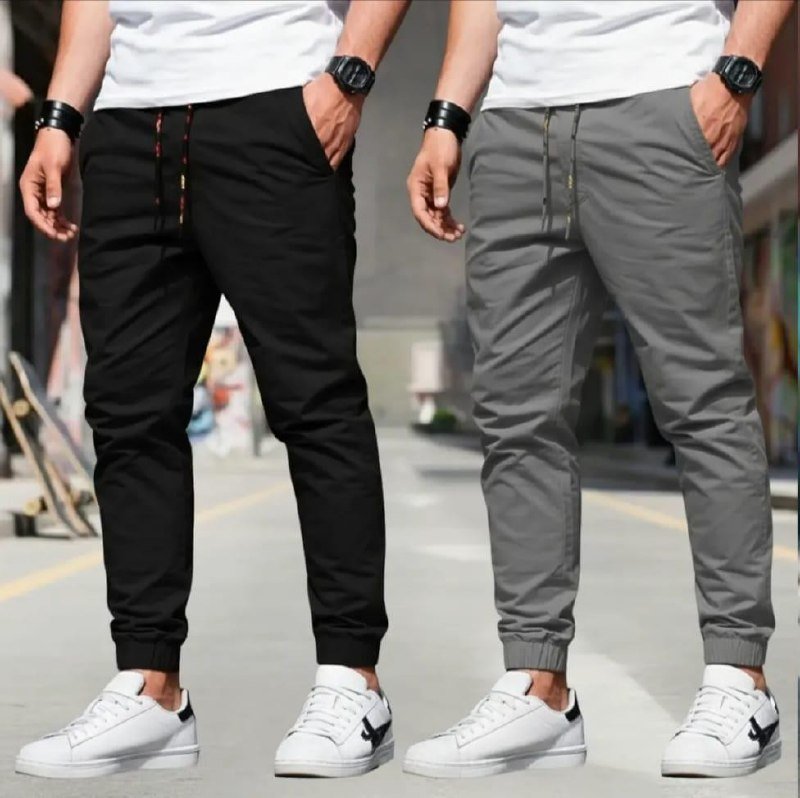 Kit 2 Calça Jogger Sarja Masculina Slim Jeans Sarja 4 Bolsos Preto - Cinza Liso G