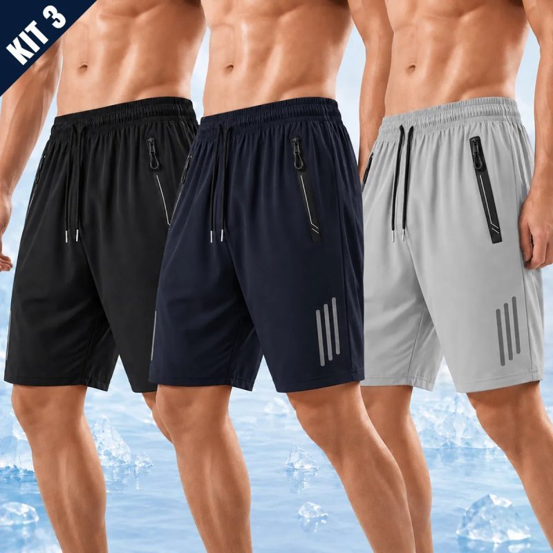 Kit com 3 Bermudas Seda Secagem Rápida