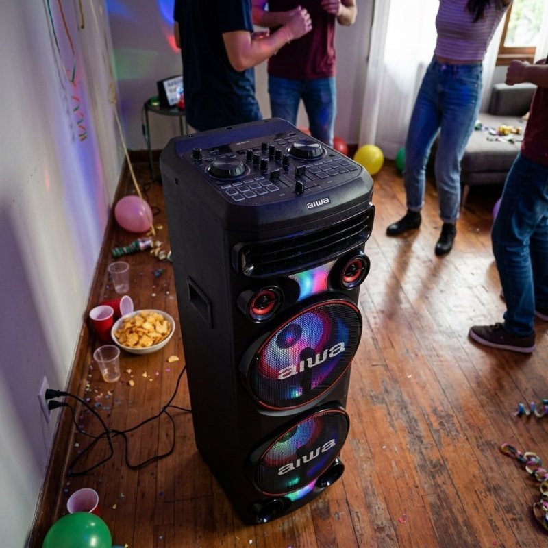 Torre de Som AIWA T2W-02 2300W 2Woofers 10" Bluetooth RGB USB FM DJ