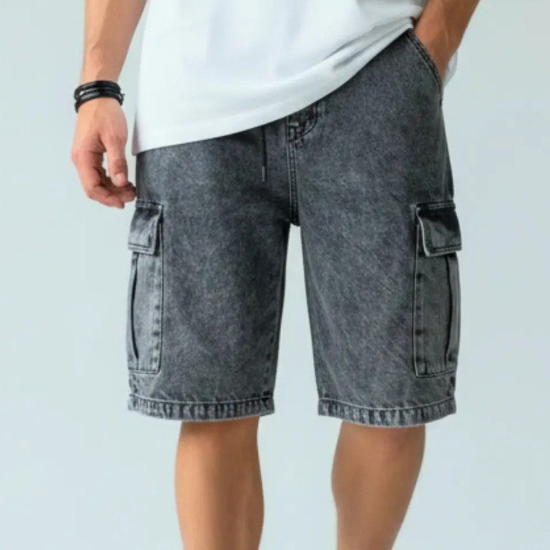 Bermuda Jeans Cargo Baggy Masculina Streetwear Mesclada
