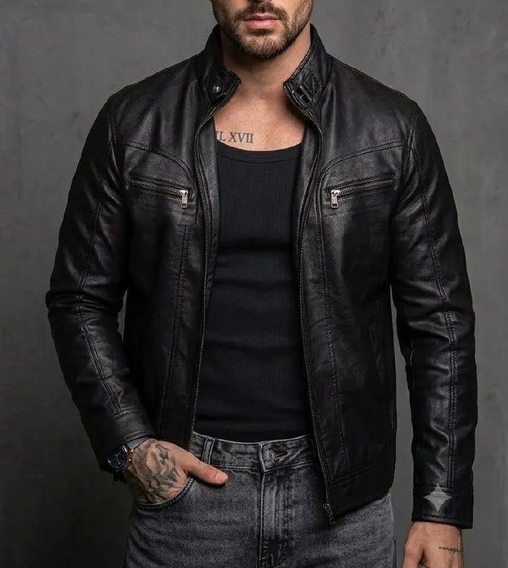 Jaqueta De Couro Masculina Slim Forrada Sem Capuz