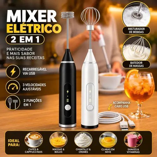 Mini Mixer Misturador De Bebidas Elétrico 2 Em 1 Portátil
