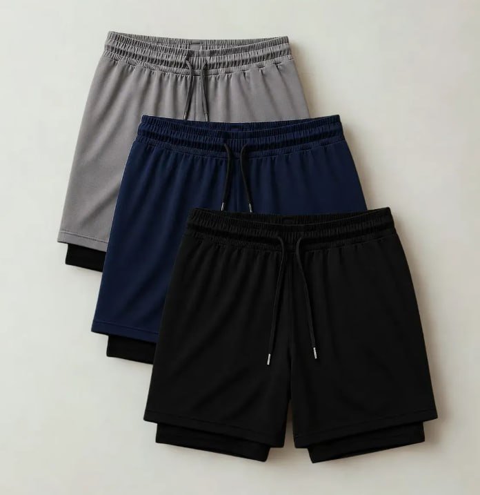 Kit 3 Shorts 2 Em 1 Duplo Academia Treino Corrida Bermuda