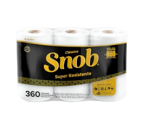 Snob Papel toalha multiuso folha dupla branca hiper 360fls, 3 rolos
