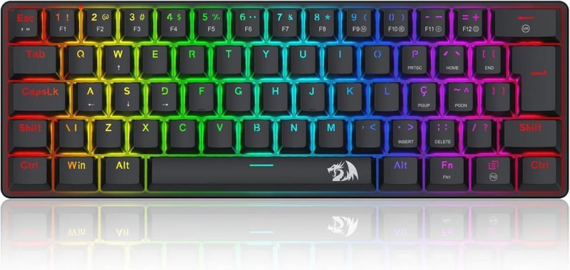 Teclado Mecânico Gamer Redragon Jax Iluminação Rainbow Preto 60% Switch