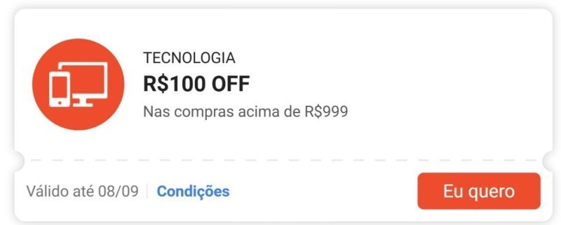 R$100 OFF em R$999 Tecnologia