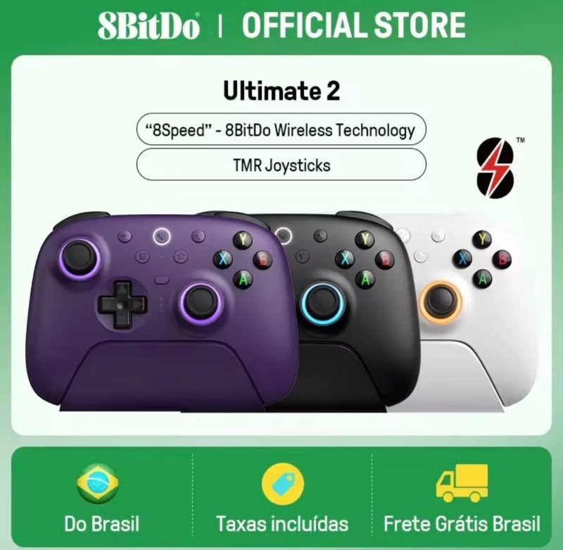 Controle Sem Fio 8BitDo Ultimate 2 para Pc e Android com Joysticks Tmr (Branco, Roxo ou Preto)