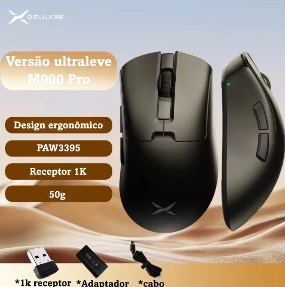 Mouse Sem Fio Delux M900Pro Ultra 1K Paw 3395 50g 500mAh