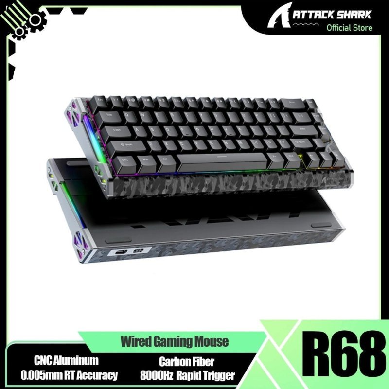 Teclado magnético Attack Shark R68 Carbon He Branco/Preto