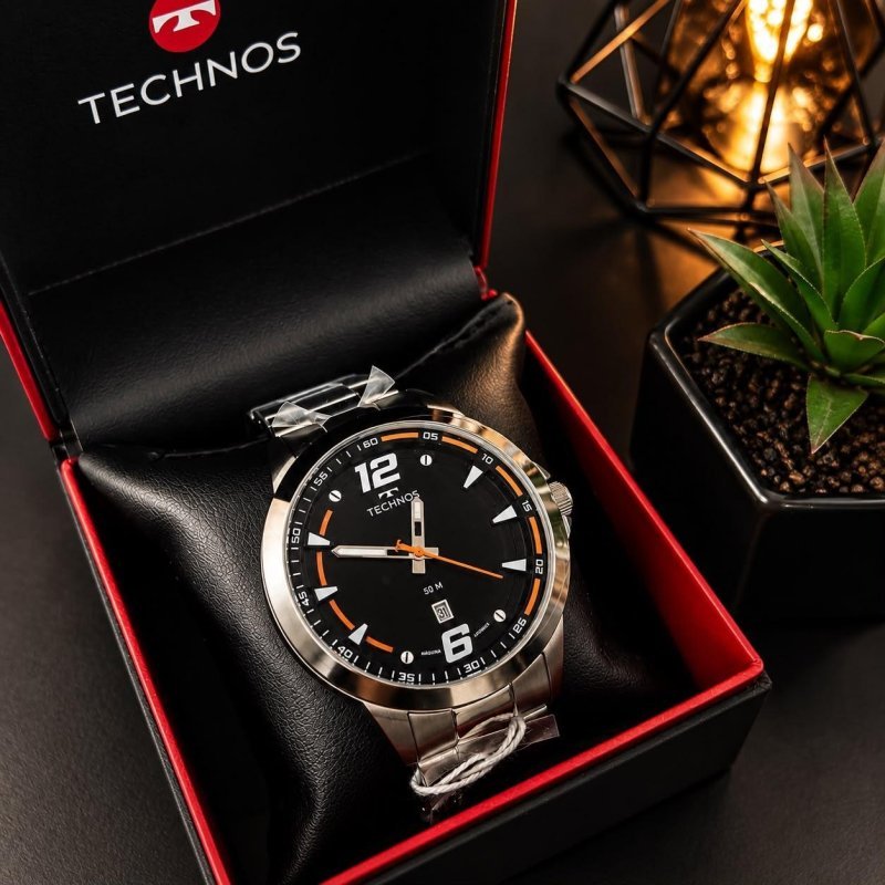 Relógio Technos Masculino Quartzo Aço Inoxidável Resistente Água Prata