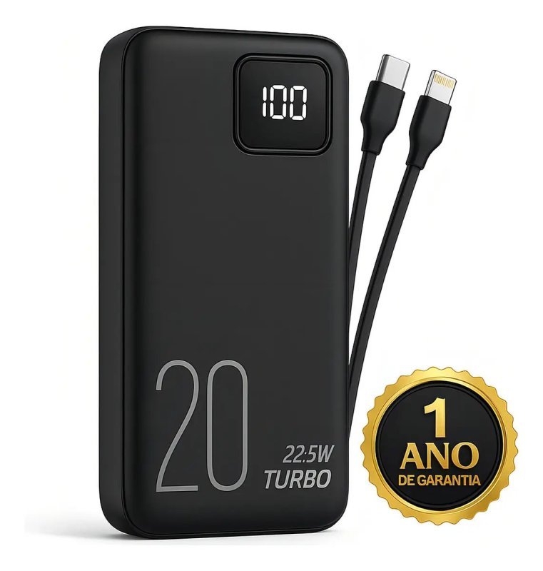 Carregador Portátil Power Bank Turbo 20000mAh 22.5W Universal com Display Digital