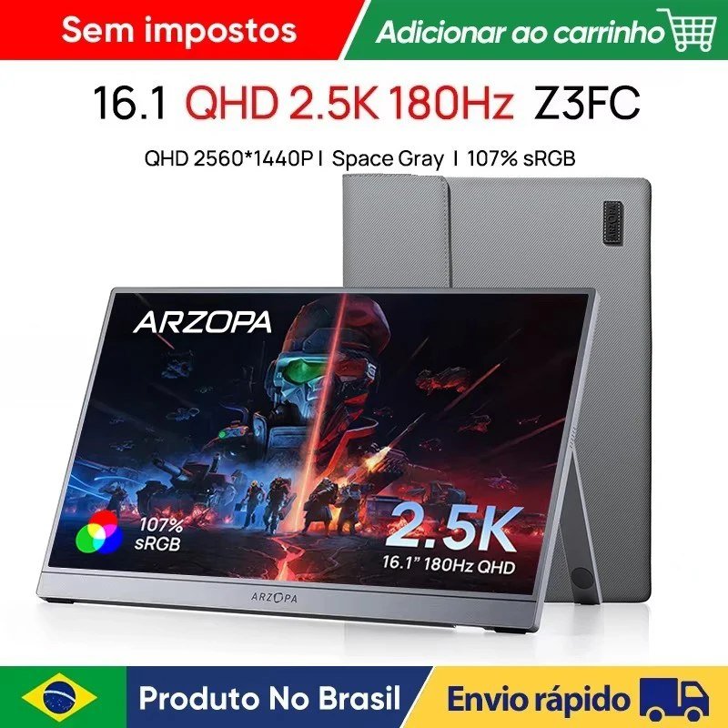 Tela 16,1" - 2.5K - 180Hz - 107% sRGB - Compatível com PS5 - Switch - PC - Mac