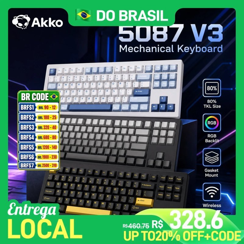 Teclado Mecânico Akko Tri-mode 5087 V3 Layout Tkl 80% Hot-swappable Rgb Usb Tipo-C/2.4g Sem Fio