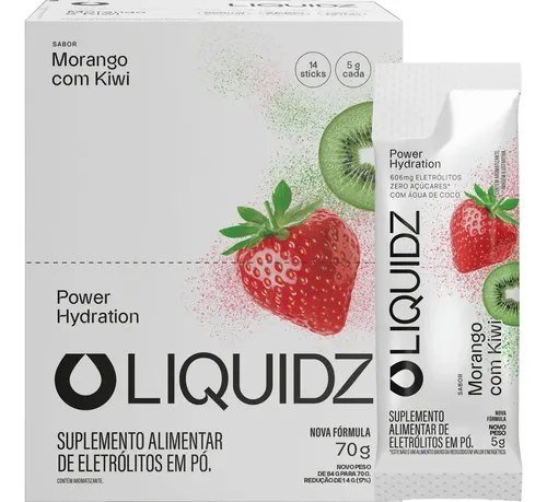 Liquidz® Eletrólitos Zero Açúcar Morango Com Kiwi 14 Sachês