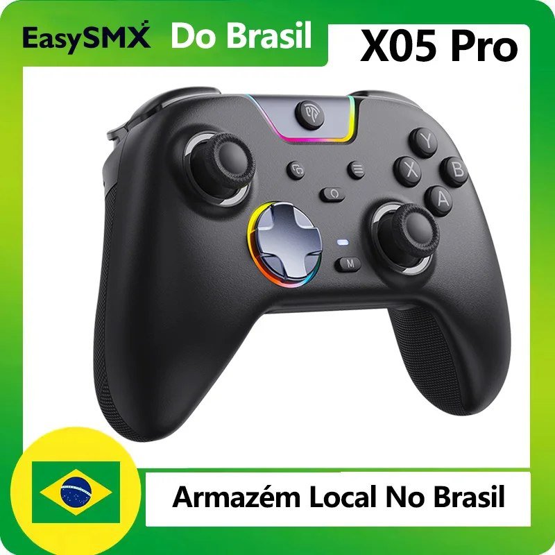 Controle Sem Fio EasySMX X05 Pro RGB, Hall Effect, Botões Programáveis, Conexão Tri Mode, 1000Hz & 1000mAh