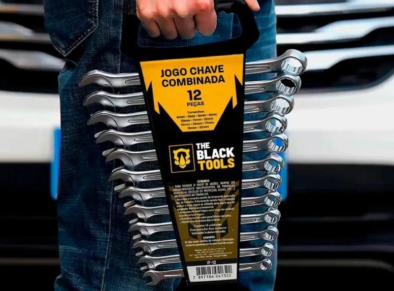 Jogo de Chave Boca e Estrela Combinada 12 Peças The Black Tools