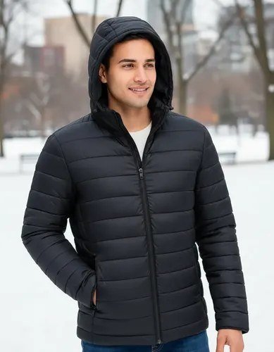 Bobojaco Masculino Impermeável Térmico Corta Vento Capuz Preto