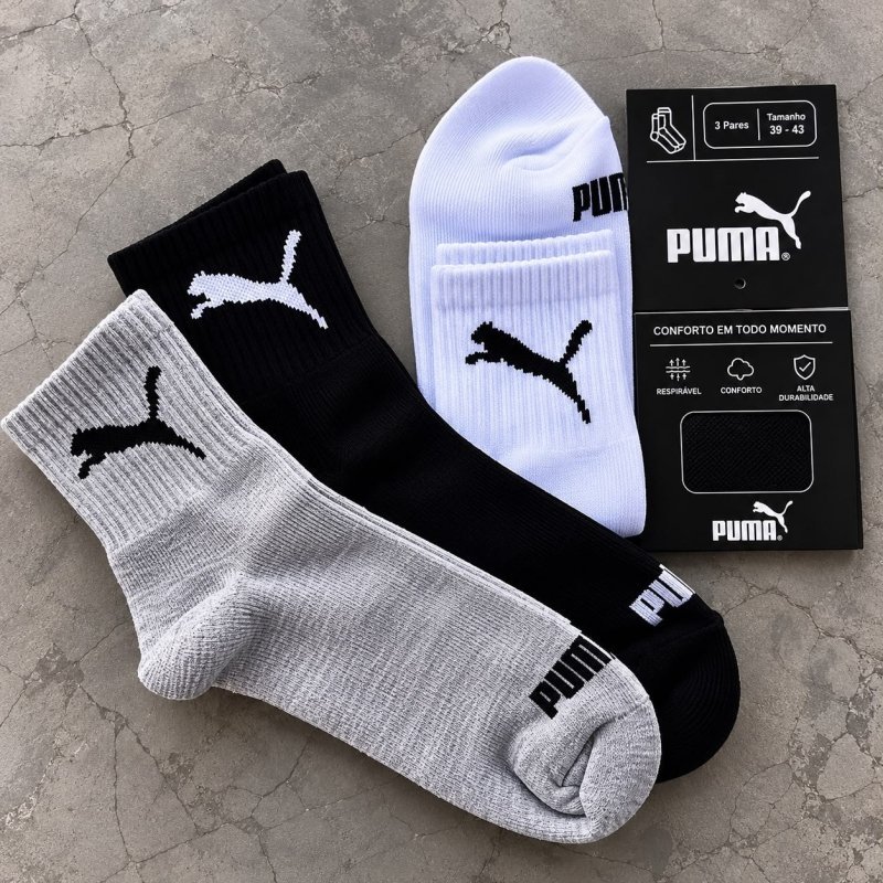 Kit 6 Pares Meias Puma Cano Médio Alto Atoalhada Original