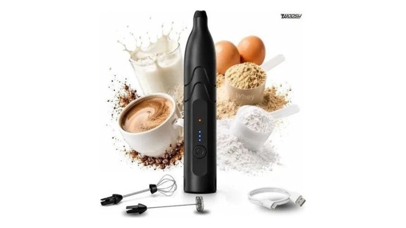 Mixer Elétrico Portátil 2 em 1 Recarregável Potente Misturador de Bebidas e Ovos 3 Velocidades Usb Batedor e Fue Fouet