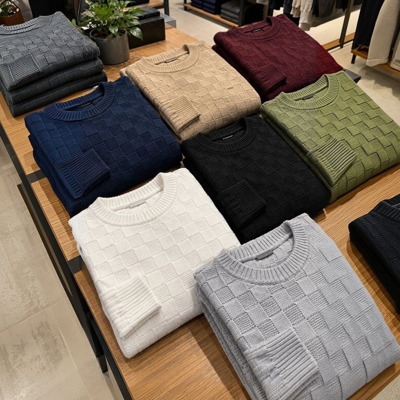 Suéter Masculino Lã Tricot Manga Longa Xadrez Blusa De Frio (P ao GG)
