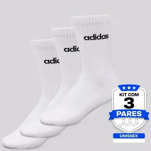 Kit Meia adidas Lin Crew 3 Pares Branca
