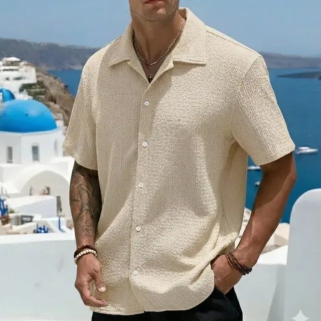 Camisa Casual Masculina Texturizada C/botões Old Money Bege (P ao GG)
