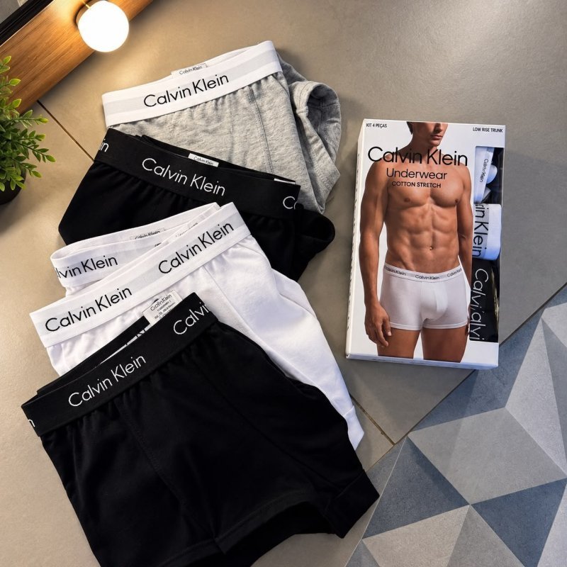 Kit 4 Cuecas Masculinas Boxer Cotton Calvin Klein - Branco 2 Liso (M ao XL)