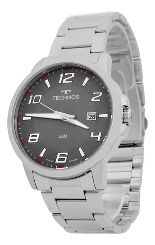 Relógio Masculino Technos Racer Analógico Prata Prateado Cinza