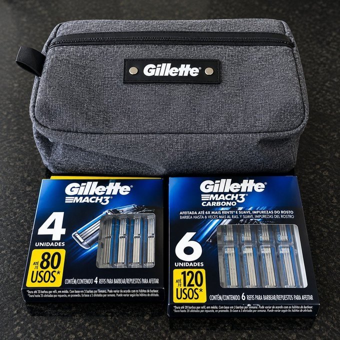 Kit Gillette Mach3 Carbono 10 Cargas + Necessaire + Frete Grátis