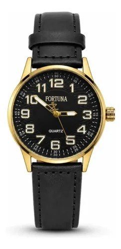 Relógio De Pulso Masculino Fortuna Old Money Minimalista Preto Dourado E Preto