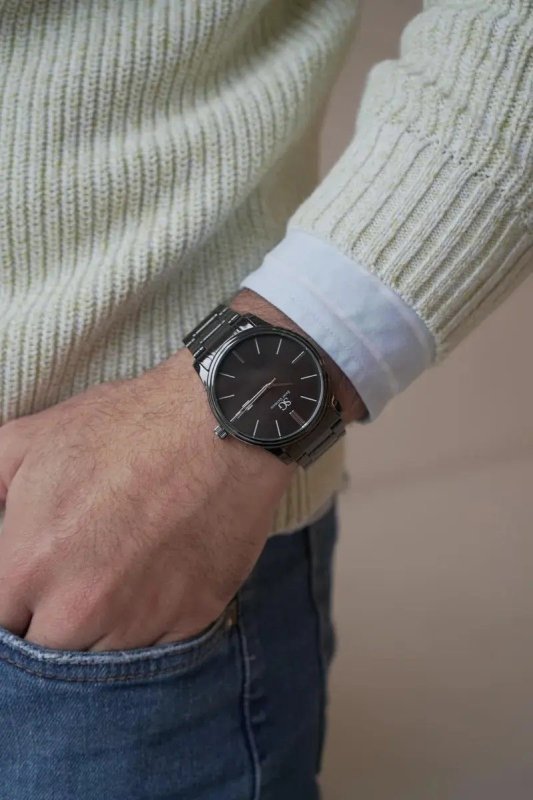 Relógio Chroma Masculino Preto Saint Germain Clássico Caixa Preta Detalhes Prata 42mm