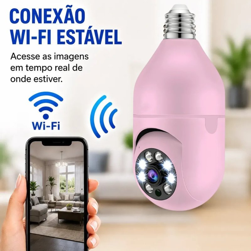 Kit 2 Câmeras Lâmpada Espiã Wi-Fi Giro 360° com Visão Colorida