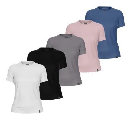 Kit 5 Camisetas Feminina Tshirt Basica Algodao Premium