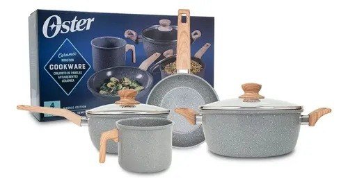 Jogo de Panelas Oster Marble Edition com 4 Peças de Cerâmica Antiaderente para Indução