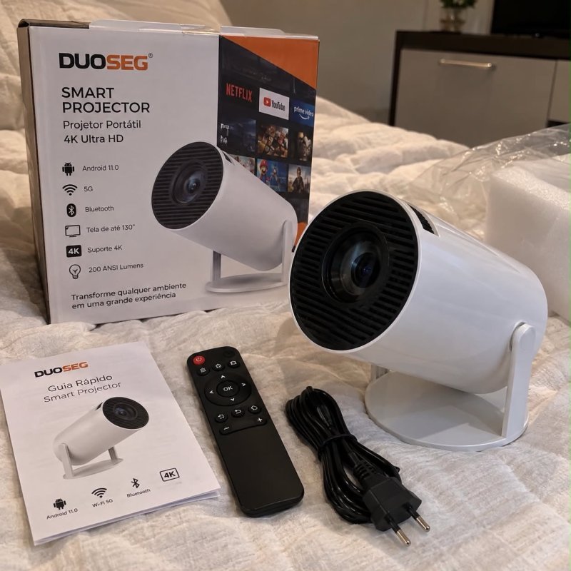 Projetor Portátil 4K HD Wi-Fi 5G Bluetooth Branco DuosEG