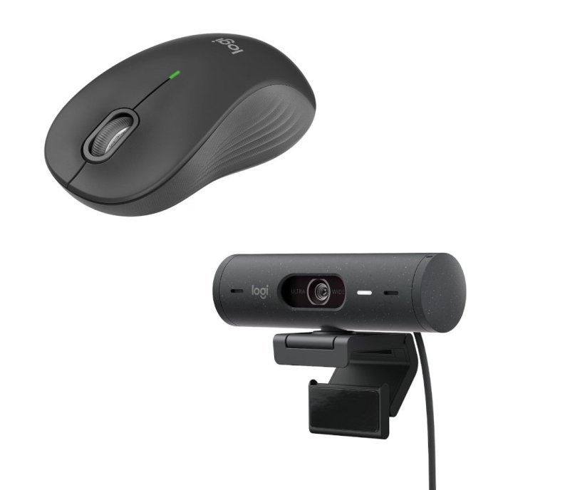 Mouse Sem Fio Logitech M550 L Grafite + Webcam Full HD Logitech Brio 500 - Grafite
