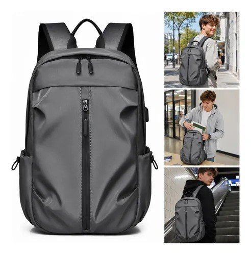 Mochila Masculina Notebook Impermeável Entrada Usb Faculdade Cinza