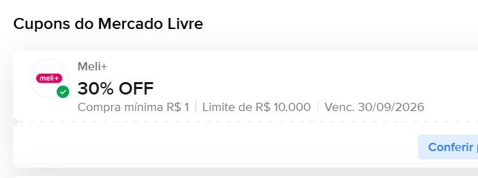 Cupom Mercado Livre - 30% OFF Meli+