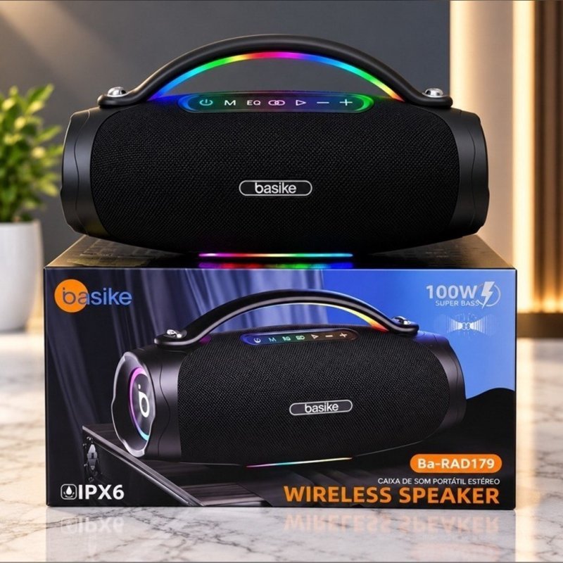 Caixa de Som Basike Boombox V98 com Bluetooth 5.3