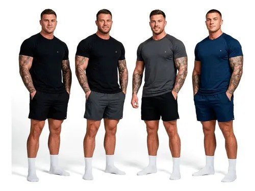 Kit 8 Peças Dry Fit 4 Camisetas + 4 Shorts Academia Sandrini Sortidos Liso M