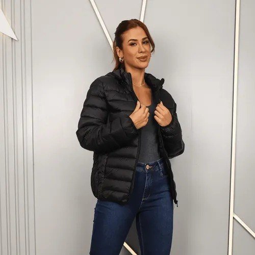 Jaqueta Feminina Puffer Bobojaco Nylon Impermeável Capuz