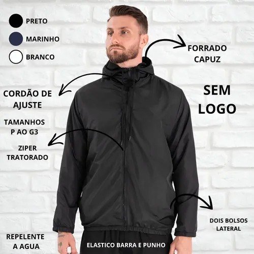 Jaqueta Corta Vento Liso Unissex Esportivo Capuz E Bolsos