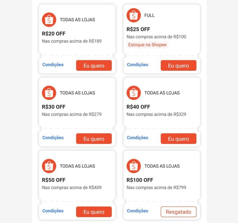 DIA DE CUPONS DA SHOPEE - ATÉ R$100 OFF em R$799