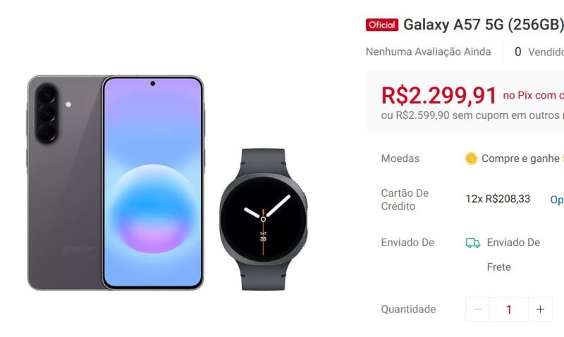 Galaxy A57 5G (256GB) - Cinza + Galaxy Watch8 BT 44mm