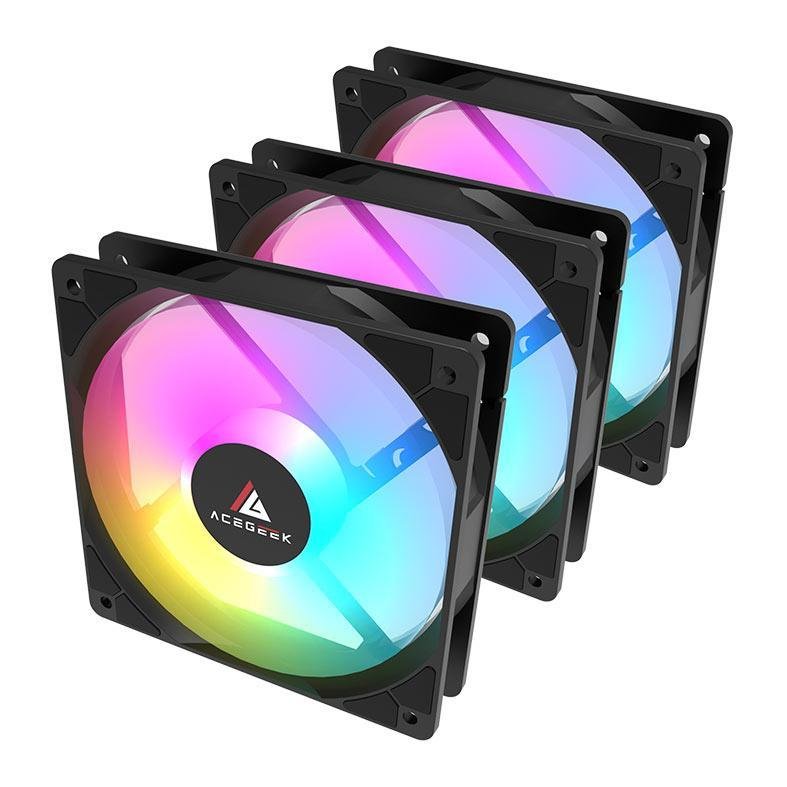 Kit Ventoinhas Acegeek Rw12 3x1, Rainbow, 3x120mm, Preto, Ag-Rw12-3X1-Bk