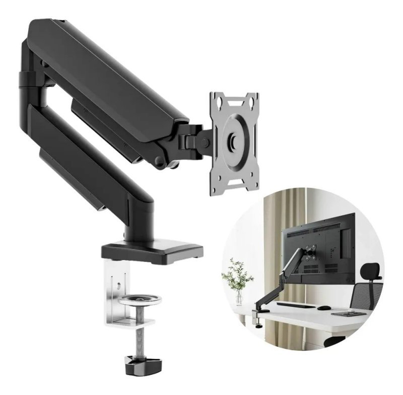 Suporte Para Monitores Articulado De Mesa Pistão A Gás 13-32 Preto Com Pintura Eletrostática