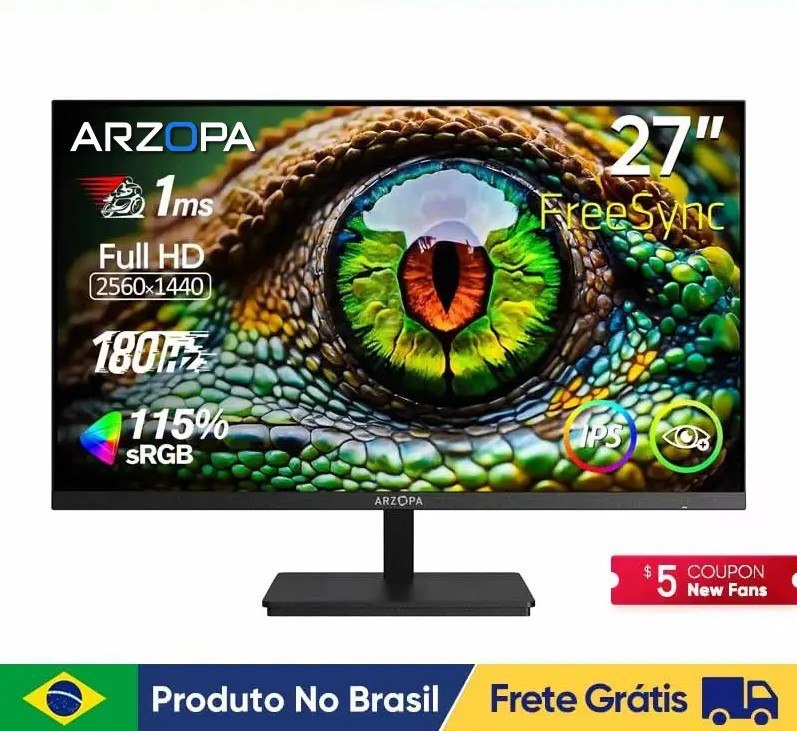 Monitor Arzopa Gamer 27" QHD Fast IPS 180Hz 1Ms HDMI DP