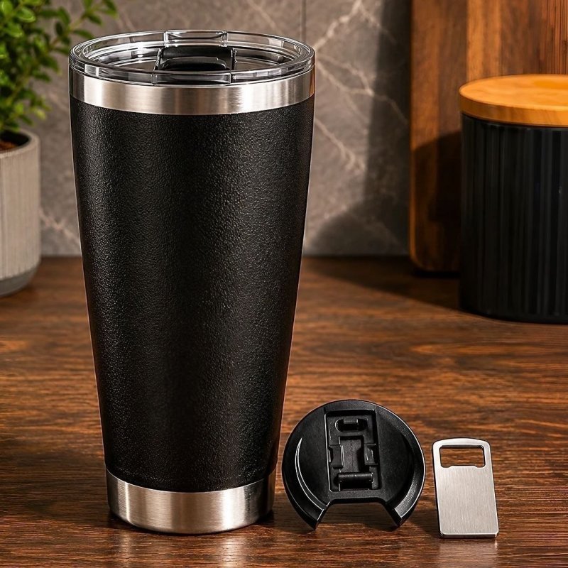 Copo Térmico 473 Ml Aço Inox Parede Dupla Com Tampa Cor Preto Lurabel