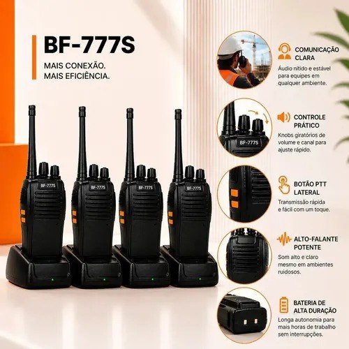 Kit 4 Rádios Comunicadores Baofeng Bf-777s Alta Performance Walkie Talkie Profissional Esportivo Sem Fio