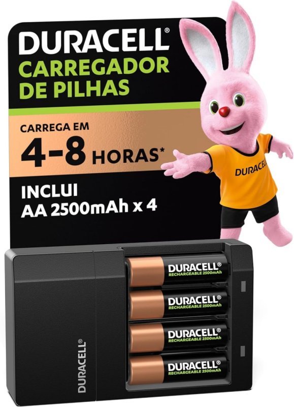 Duracell Carregador de Pilhas Recarregáveis AA e AAA com 4 Pilhas AA Inclusas - Bivolt
